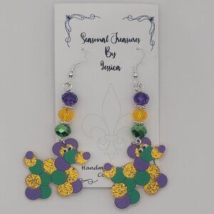 Handmade Beaded Bead Dog Mardi Gras Earrings